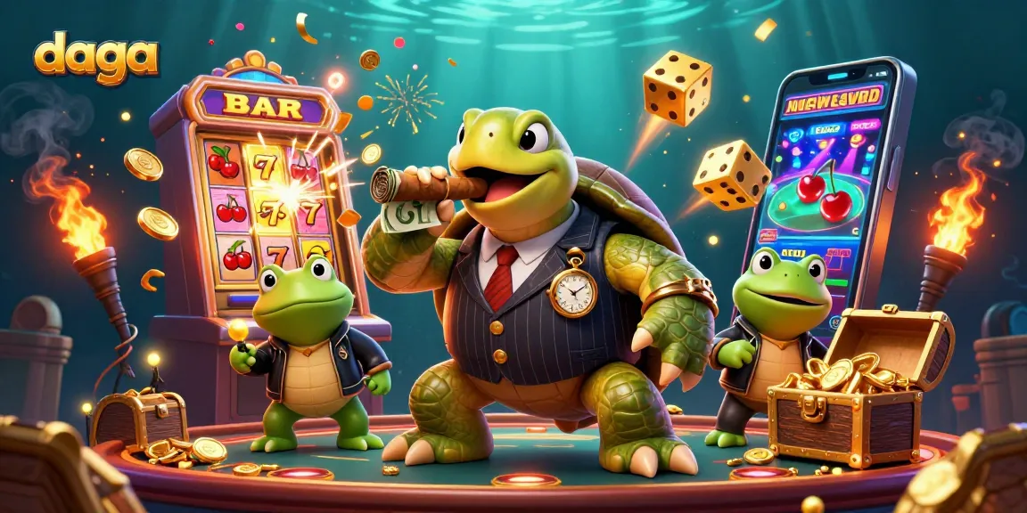 Engaging scene of daga's vibrant gaming world featuring a snapping turtle and bullfrog characters.