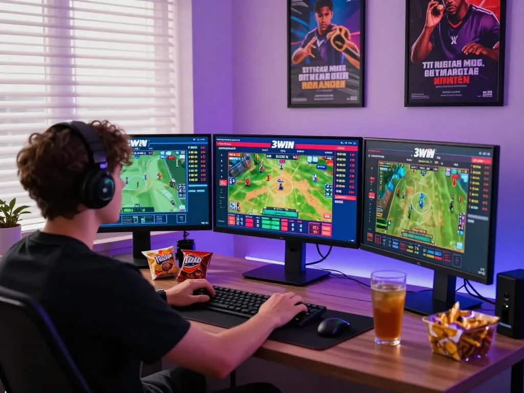 Exciting online betting scene at https://3win.baby/ with gamer immersed in live action.