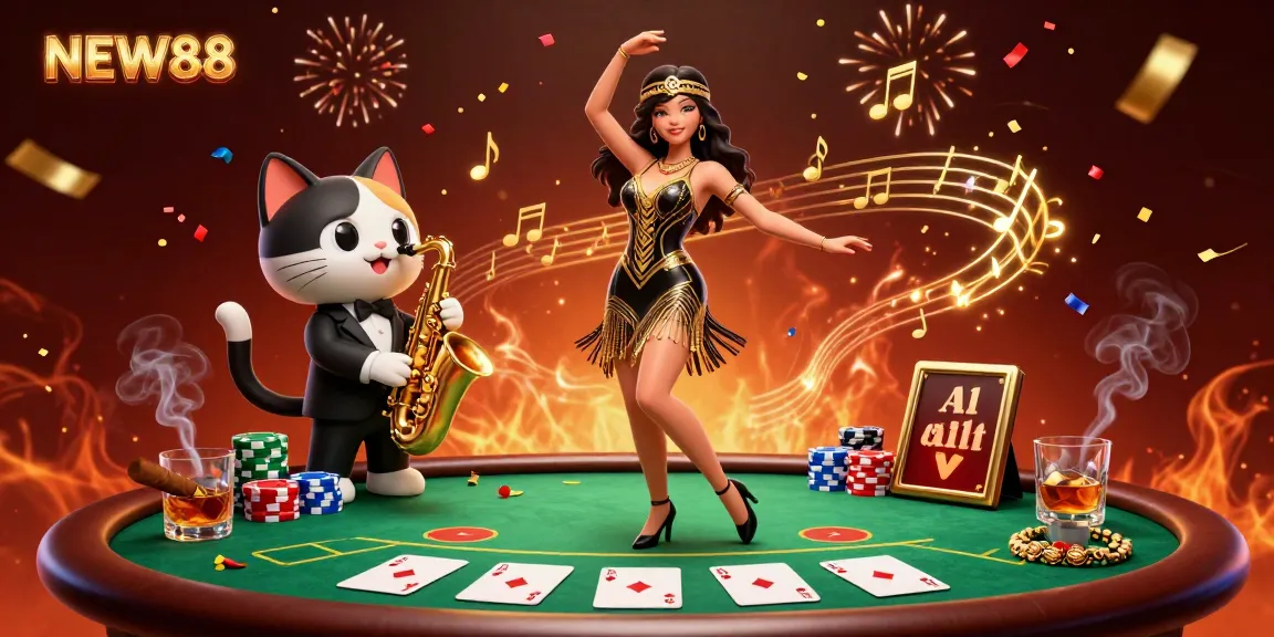 Celebrate winning moments at NEW88 with exciting poker action and vibrant confetti in this lively casino scene.