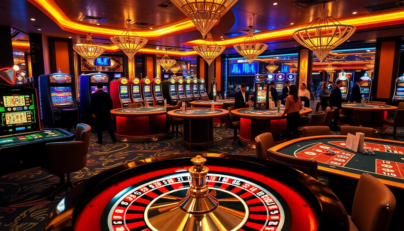 Experience the thrilling ambiance at THABET with vibrant casino tables and eager players.