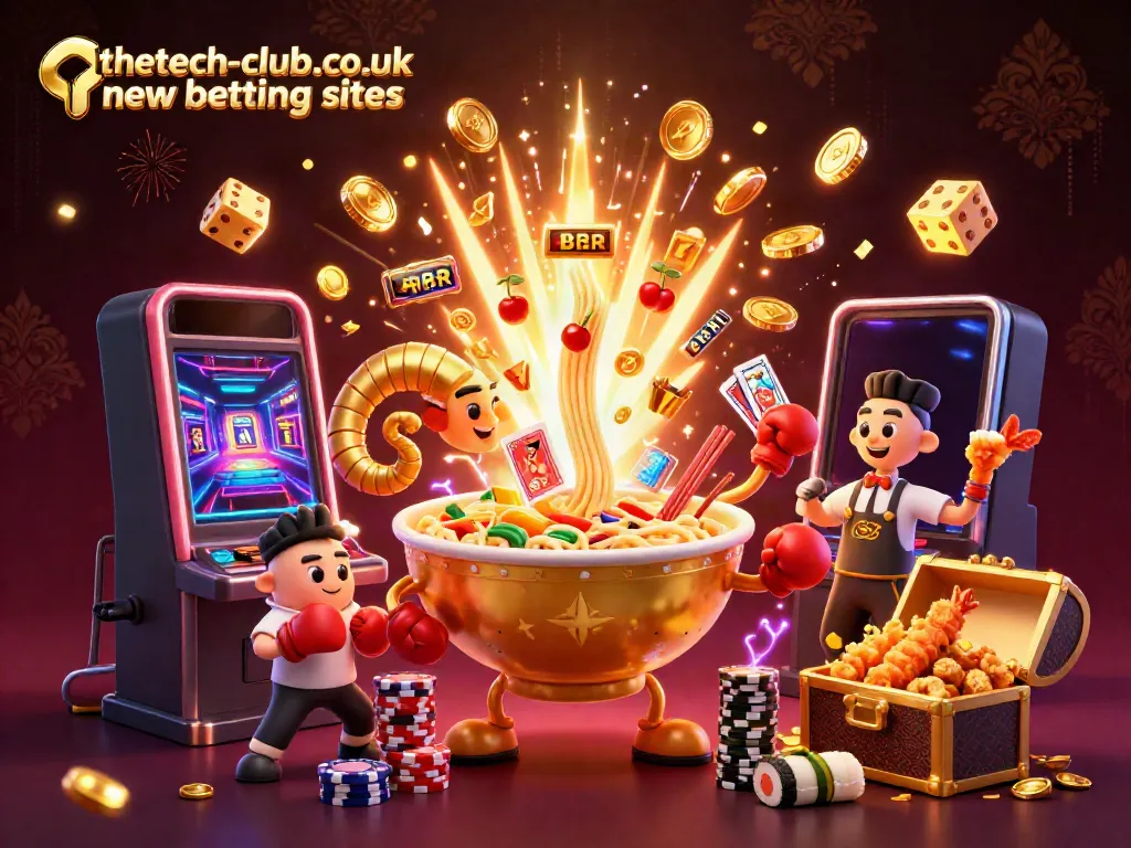 Experience vibrant casino moments with thetech-club.co.uk new betting sites, featuring a lively ramen bowl character and dynamic game elements.