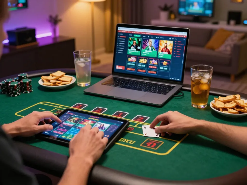 ku88 player engaging in live dealer blackjack on a modern tablet in a bright gaming setup
