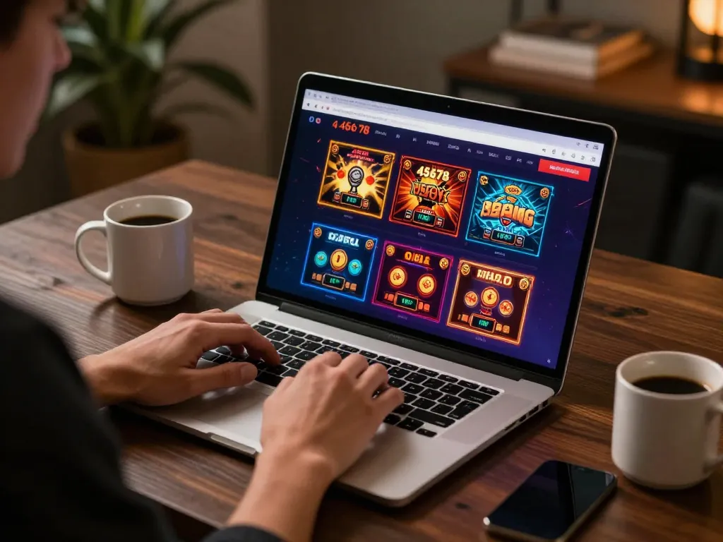 Engaging gameplay at 45678 casino showcased on a laptop, highlighting immersive online gaming experience.