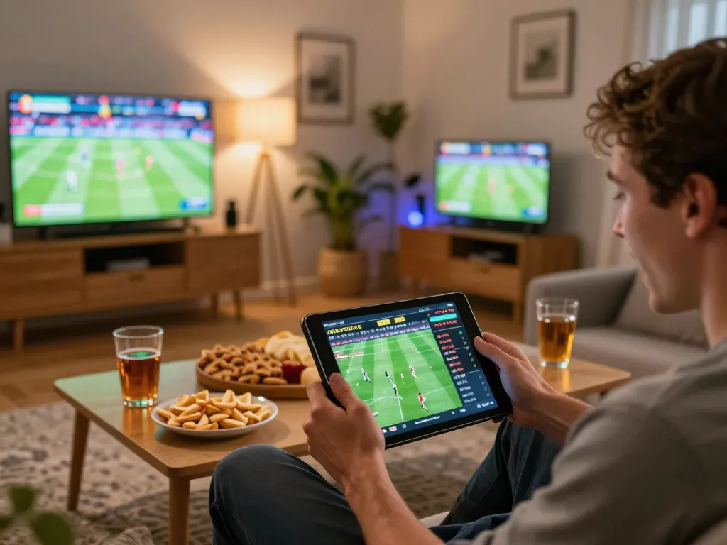 Engaging users with kèo nhà cái via live betting on a tablet in a cozy home setting