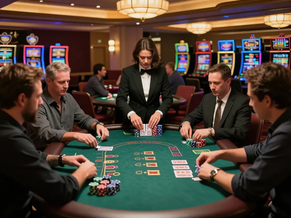 Winning at TT88 blackjack table with players focused on their cards during exciting gameplay