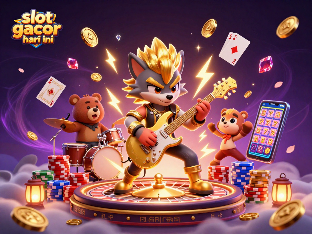 Engage in slot gacor hari ini with a dynamic casino scene featuring animated characters and vibrant gaming elements.