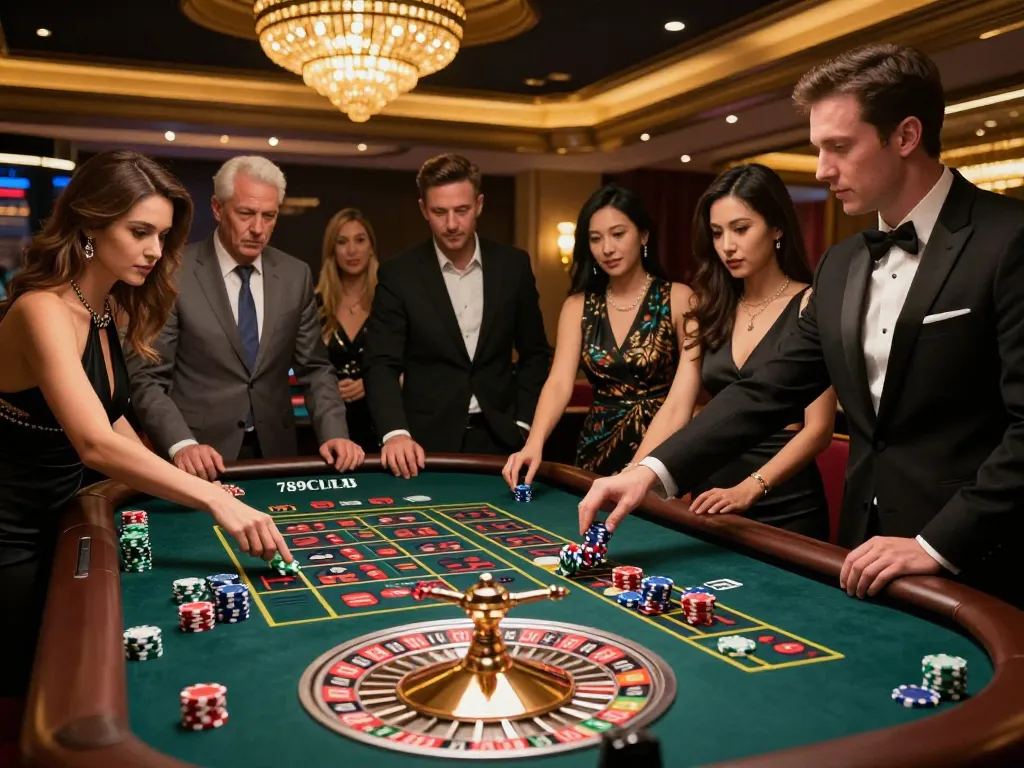 Experience electrifying gameplay at 789CLUB's roulette table, where excitement unfolds as bets are placed.