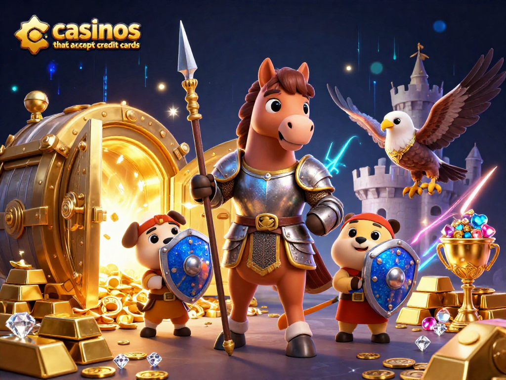 Gamblers enjoy dynamic gameplay at casinos that accept credit cards, surrounded by treasures.