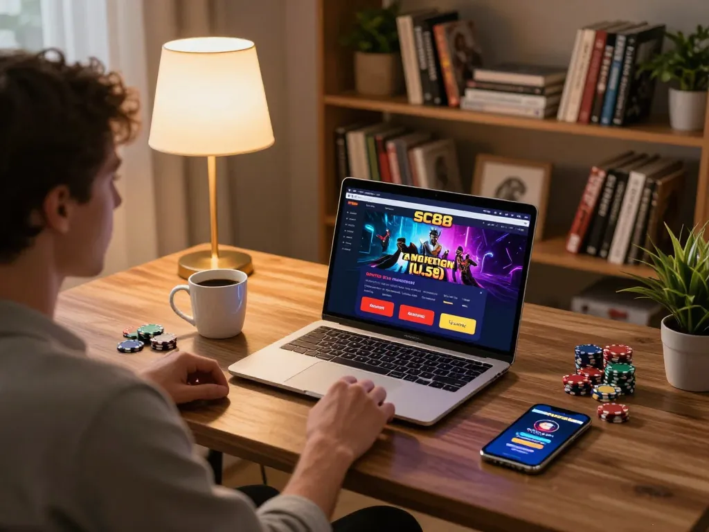 Player engaging with the SC88 online casino platform for thrilling gameplay at home