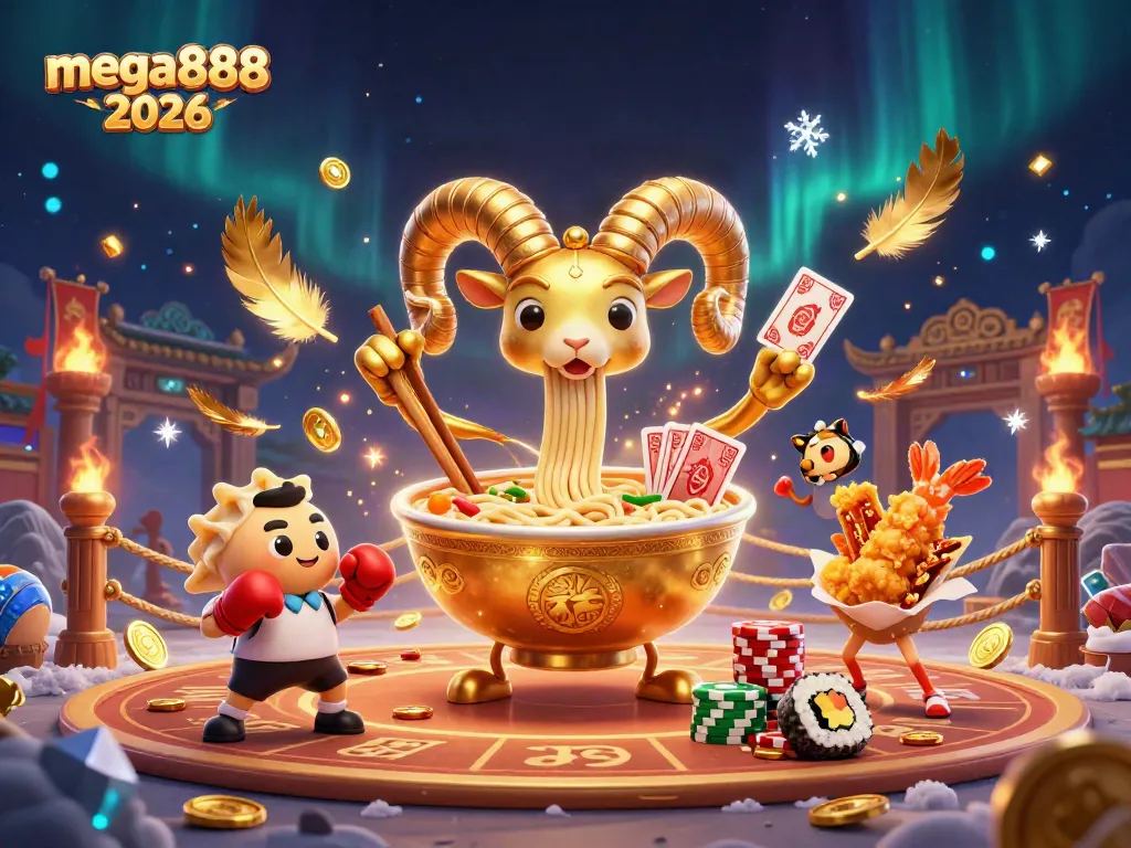 Join the mega888 2026 action with a vibrant 3D casino scene featuring playful characters.