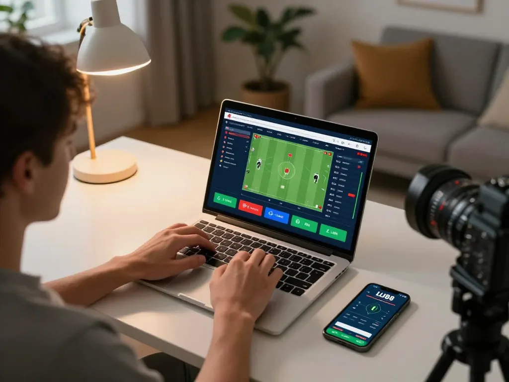 Engaging in live sports betting on LU88 app at home setup, showcasing excitement and strategy.