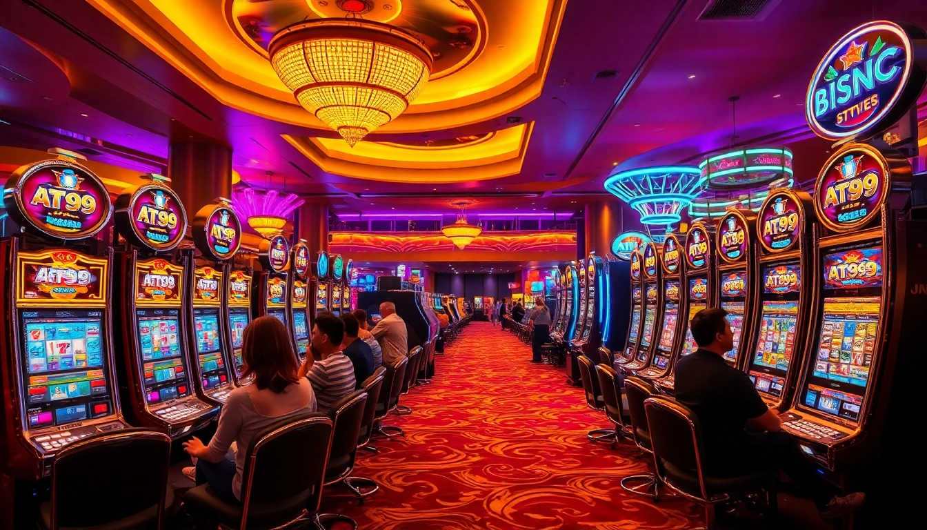 Engaging AT99 slot machines captivating players in a lively casino environment.
