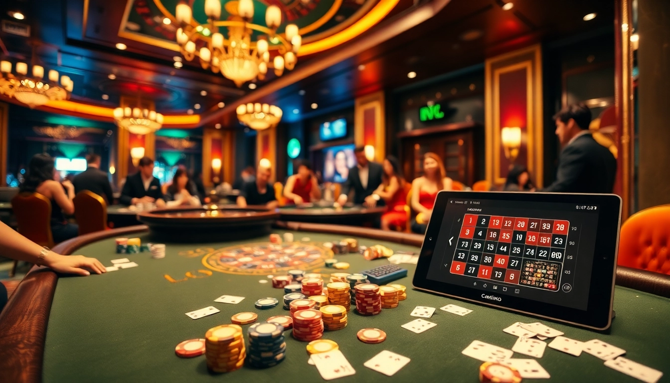 J88 casino experience with poker tables and vibrant casino atmosphere.