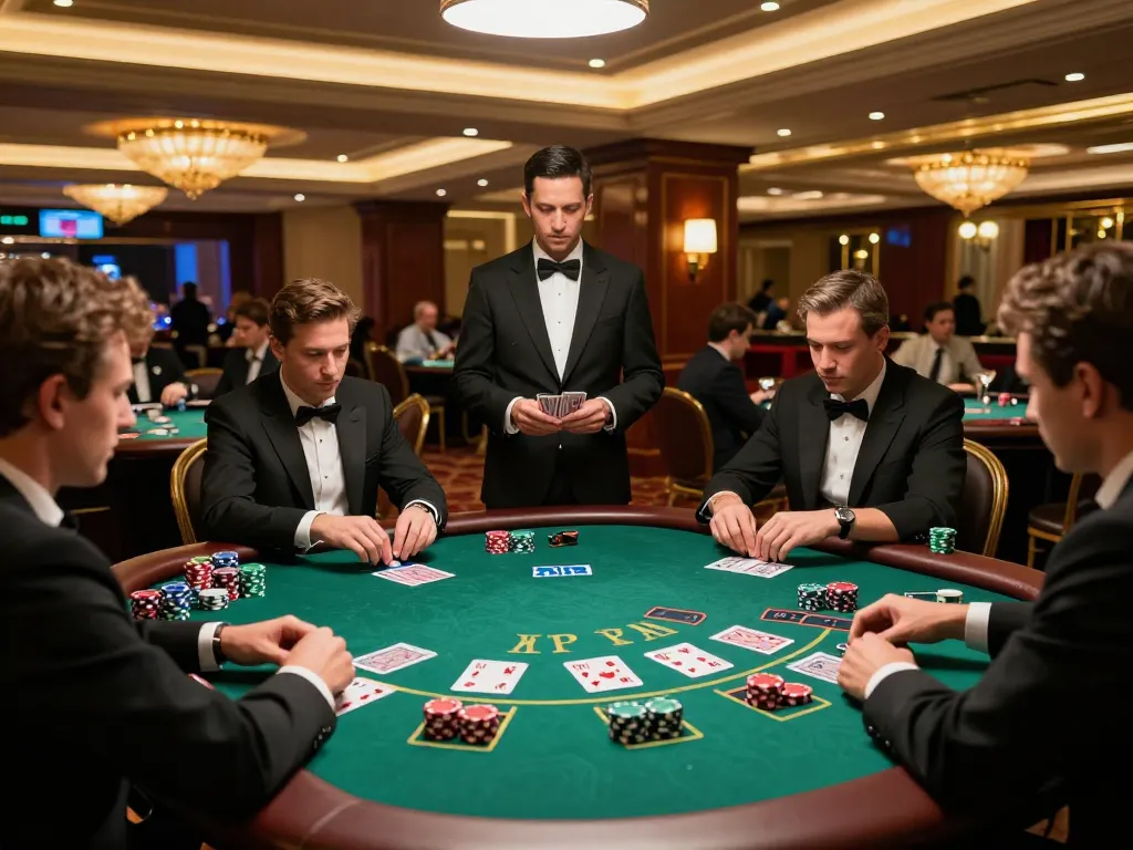 Players engaging in blackjack strategy at a focus game table, showcasing an immersive Fokus777 experience.