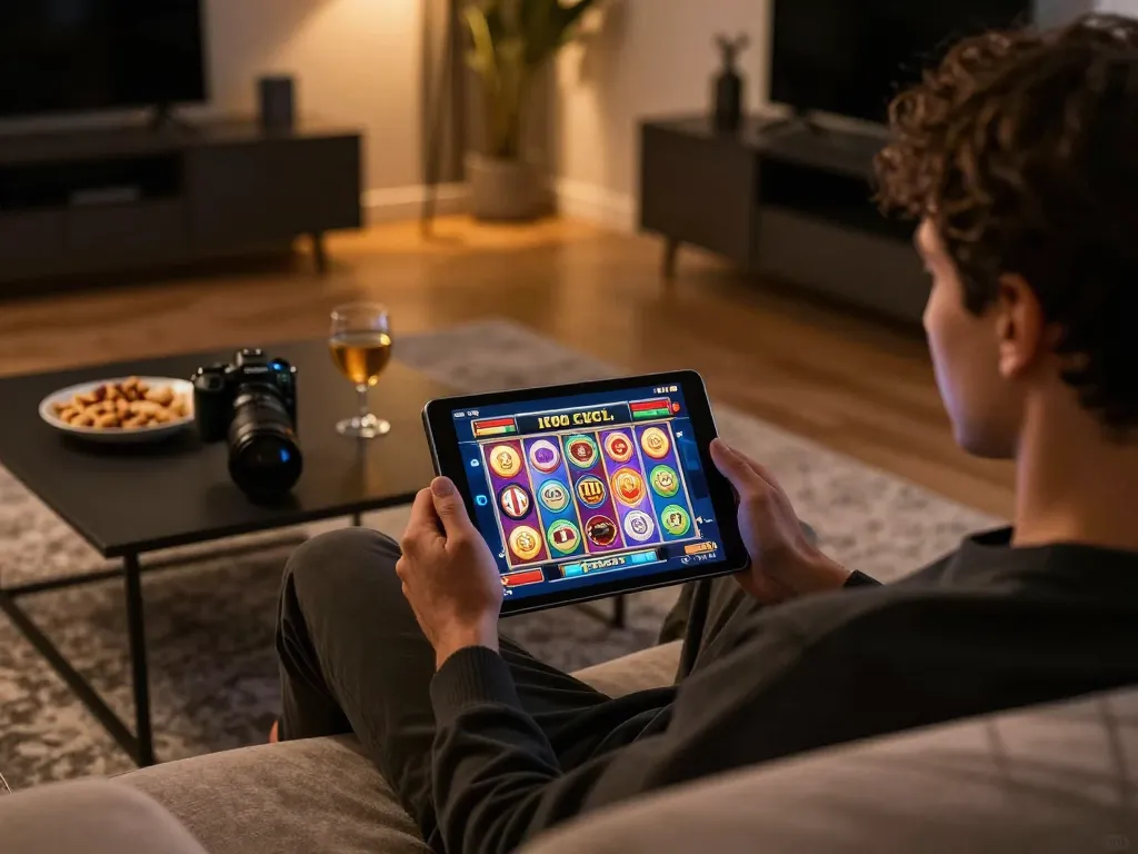 Menikmati permainan slot 100 cuci di tablet dalam suasana rumah yang hangat dan mesra