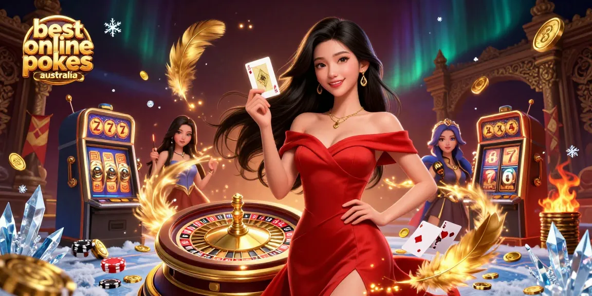 Experience the best online pokies Australia with a stunning casino scene featuring interactive game elements.