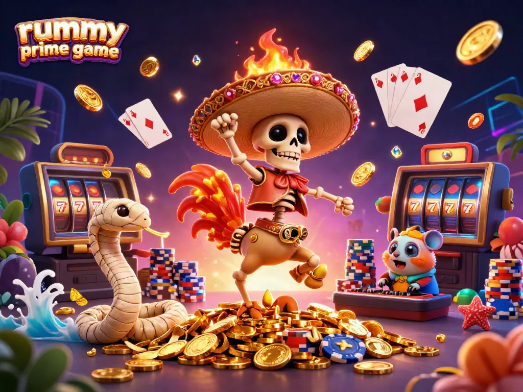 Play the exciting rummy prime game featuring dynamic characters and vibrant casino elements.