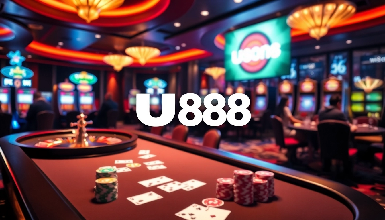 Experience luxury gaming with U888 at a vibrant casino table filled with excitement.