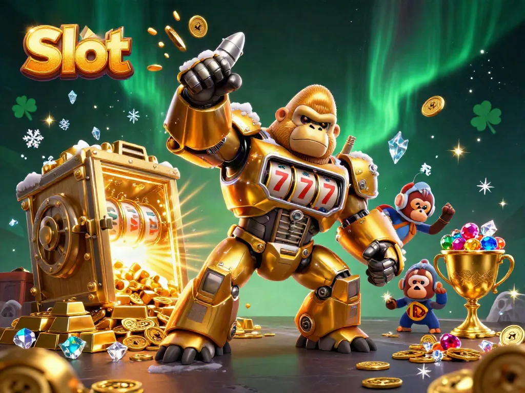 Permainan Slot yang Menarik dalam Ilustrasi 3D dengan Mecha Gorila Emas dan Keberuntungan Melimpah