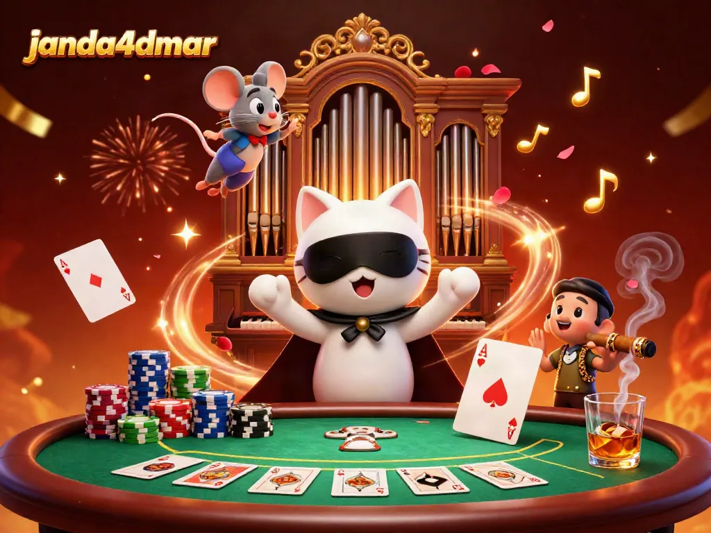 JANDA4DMAR memberikan pengalaman bermain poker yang menegangkan dengan setiap elemen berkilauan dalam ilustrasi 3D ini.