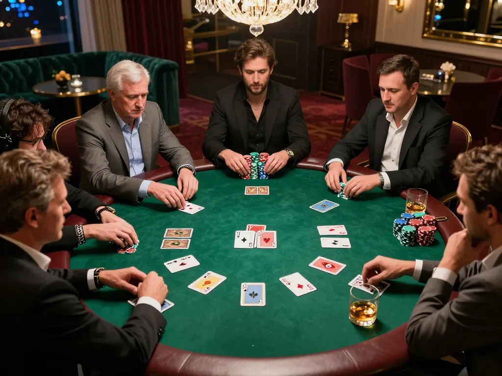Engaged players enjoy a poker game in a private room, capturing the allure of non gamstop casinos.