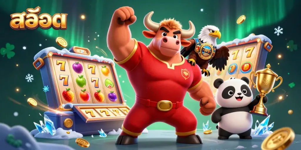 Experience excitement with สล็อต in this 3D artwork featuring unique slot elements and vibrant characters.