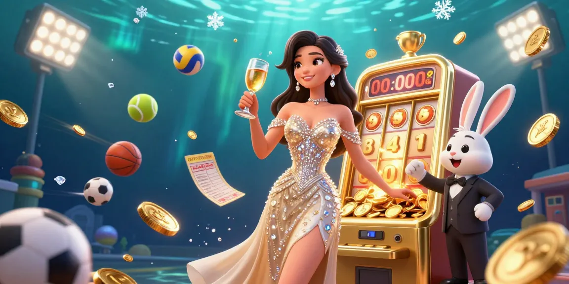 Experience the thrill of KTO as the charming woman toasts beside a jackpot slot machine in an immersive casino scene.