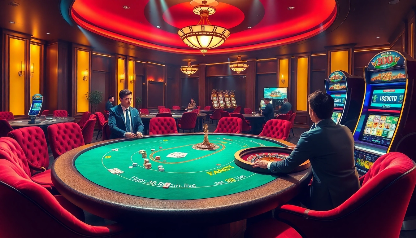 Winning at https://j88com.live/ with excitement at the casino tables, showcasing luxury and gaming action.