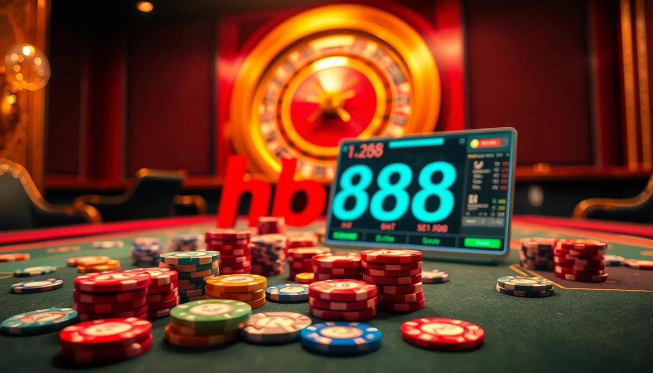 Players enjoying a thrilling hb88 casino experience with vibrant poker chips and cards on a luxurious table.