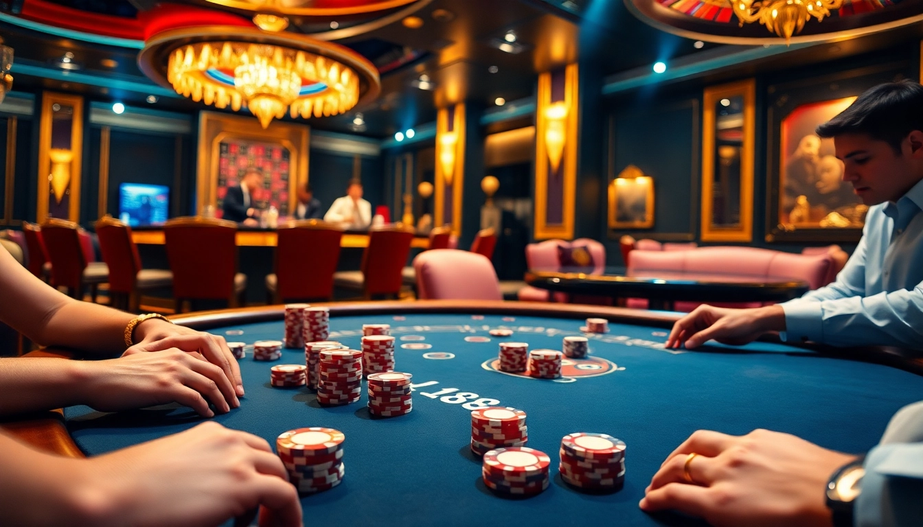 Experience the thrill of NK88 vip at a luxurious casino poker table featuring vibrant chips and cards.