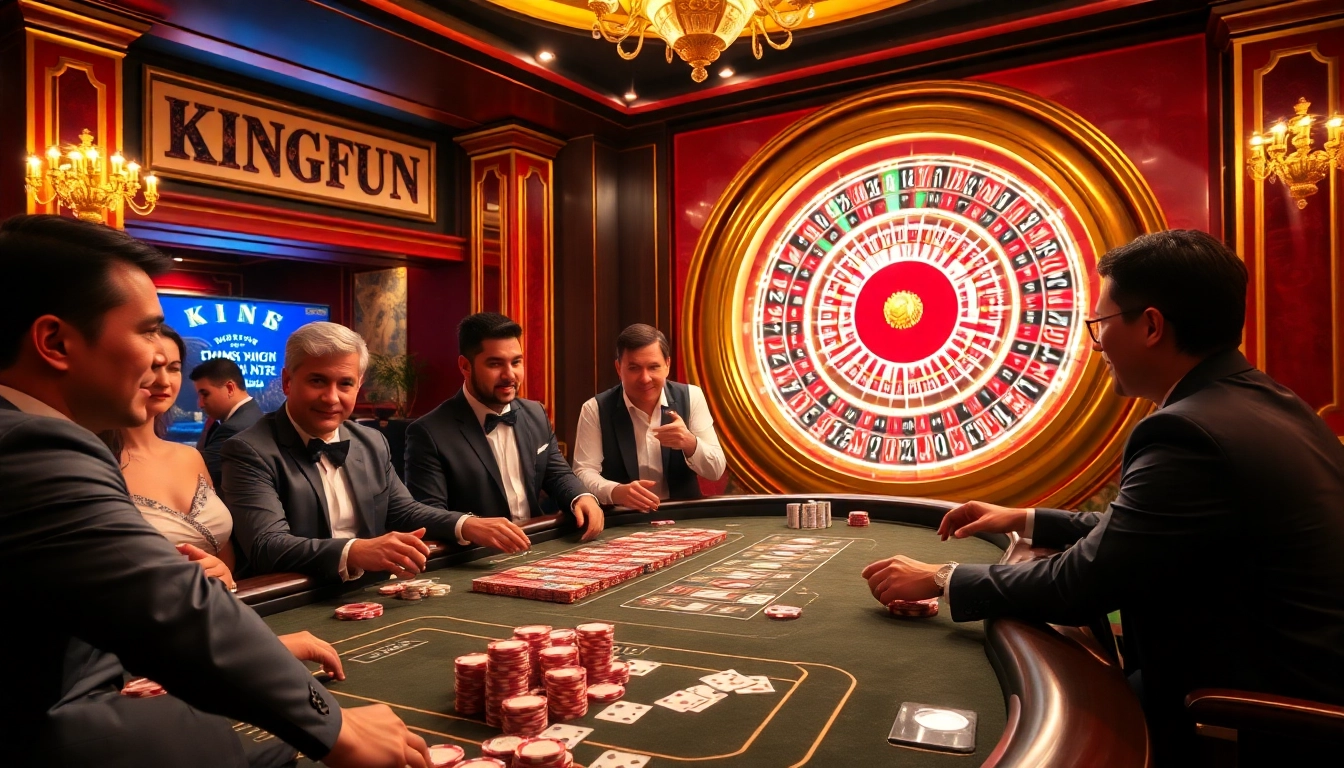 Experience the excitement of Kingfun with vibrant casino action at a colorful poker table.