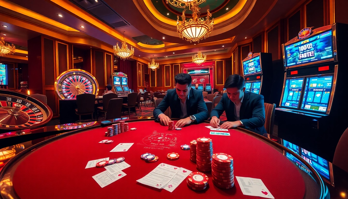 Experience thrilling gameplay at Hi88, featuring vibrant casino tables and excited players.
