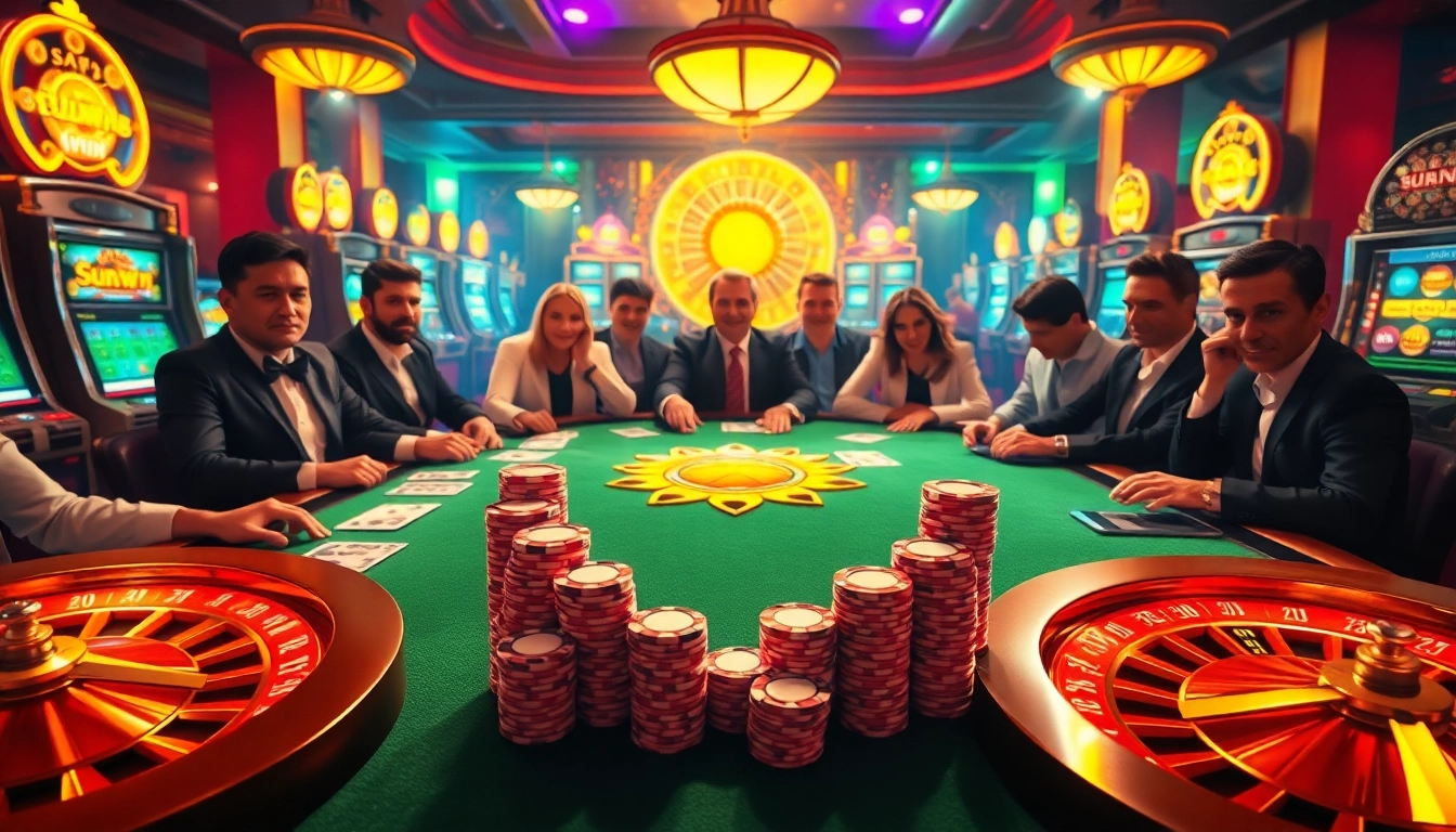 Experience the excitement of winning at poker with sun win chips stacked high under warm casino lights.