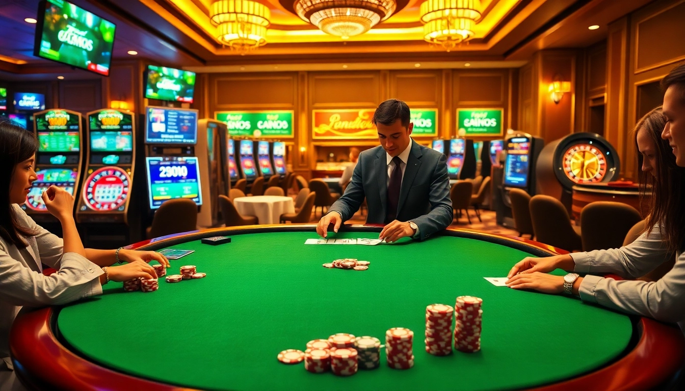 Engaged players at a poker table in a luxury casino setting, representing excitement at https://ww88lap.com/.