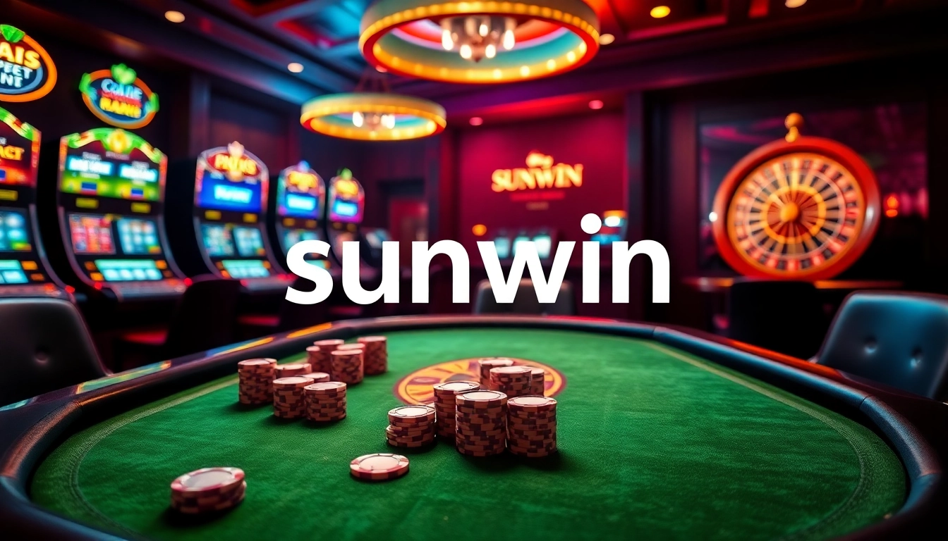Experience thrilling poker action at a sunwin casino table, with vibrant chips and roulette excitement.