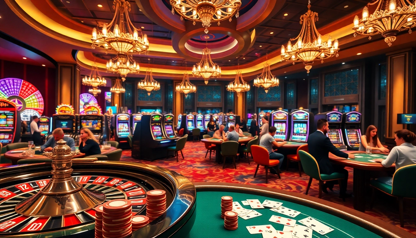 Experience high-stakes action at https://bomwin1.us.com/ with vibrant casino elements and players enjoying themselves.