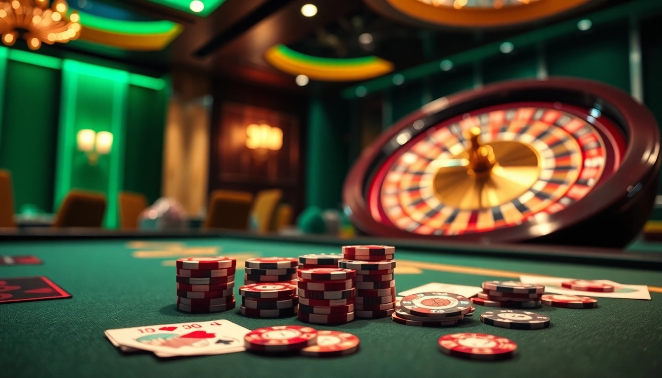 Engaged players betting at a luxury poker table with j88-themed elements in a vibrant casino setting.