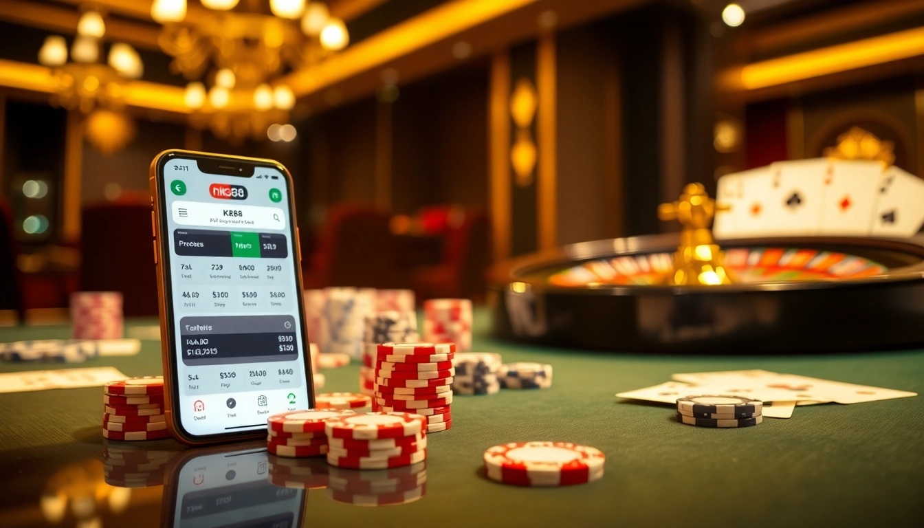 Experience thrilling nk88 bet action at an elegant casino table with poker chips and roulette.