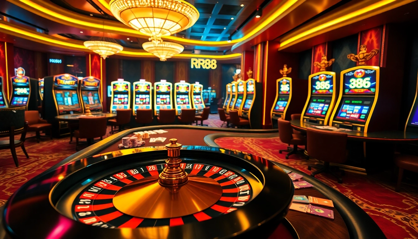 Experience excitement at RR88 with vibrant casino tables, bright lights, and thrilling gameplay.
