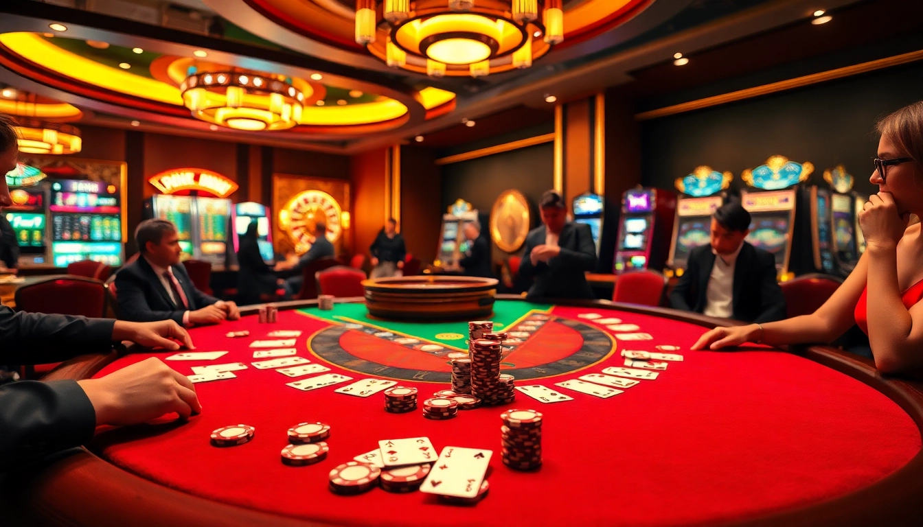 Engaging gaming scene at https://jun88app.app/ with excited players at a luxury blackjack table.