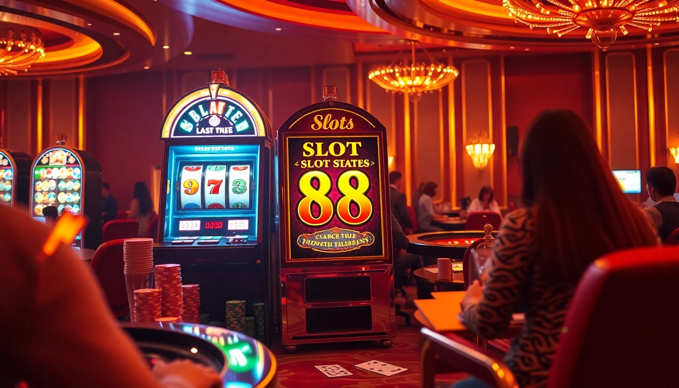 Spin the Slot 88 machine for a chance to win big in this vibrant casino scene.