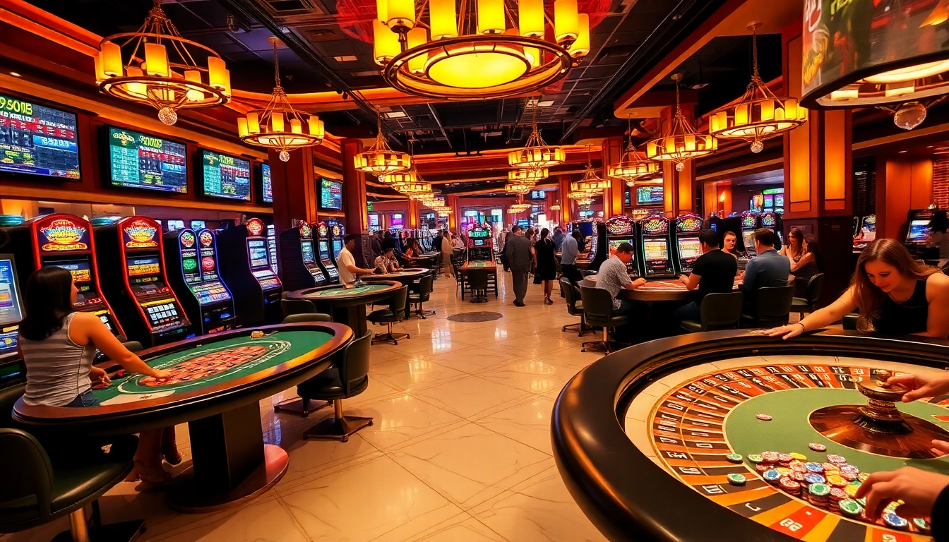 SODO casino scene with thrilling poker and roulette games under luxurious lighting.