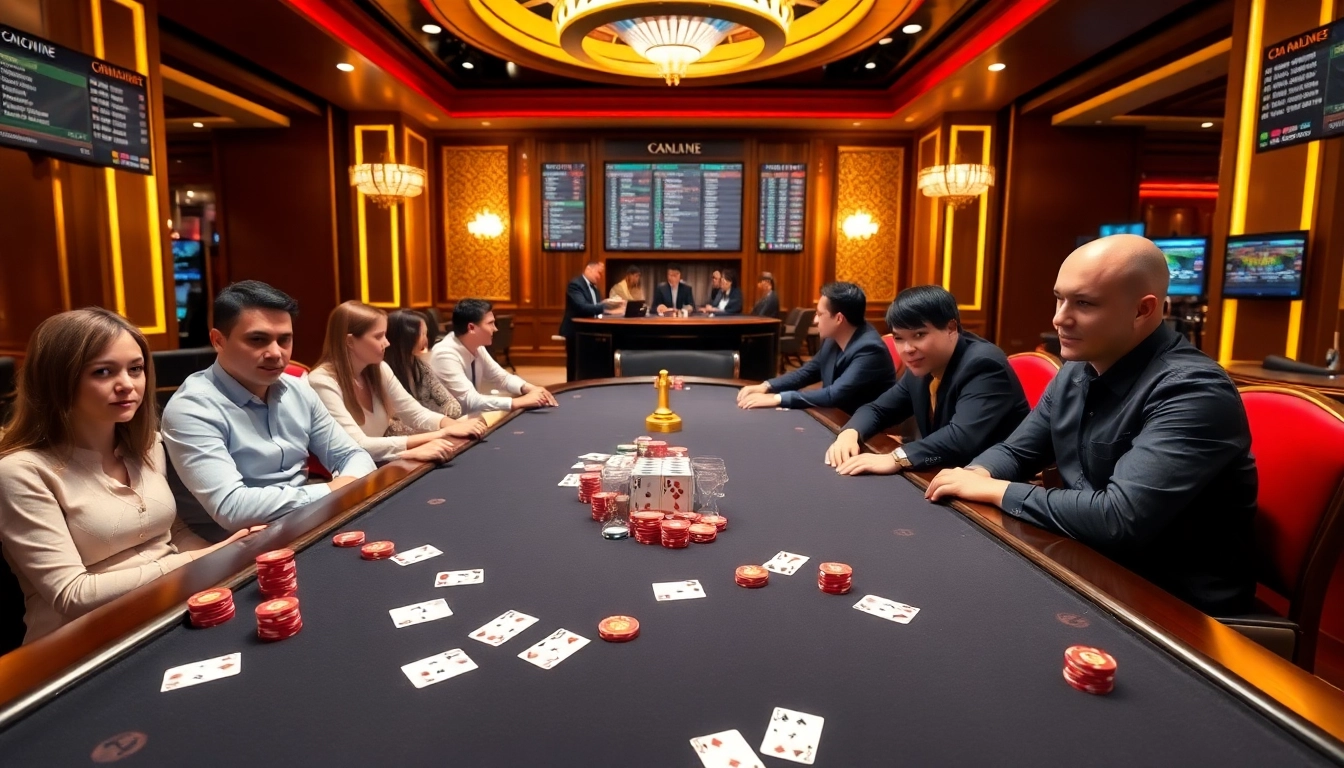 Engaged players experiencing Idn Poker with vibrant chips and strategic gameplay in a luxurious casino atmosphere.