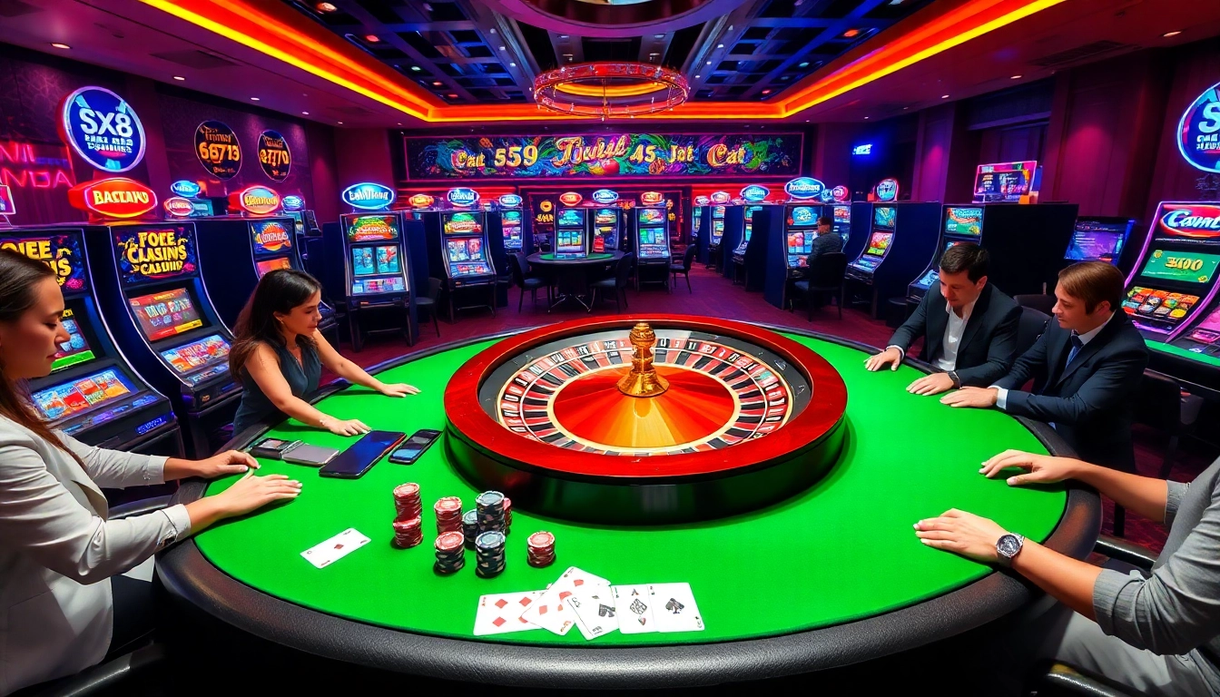 Experience the luxury of casino gaming with sx88 as players engage with vibrant tables and thrilling slot machines.
