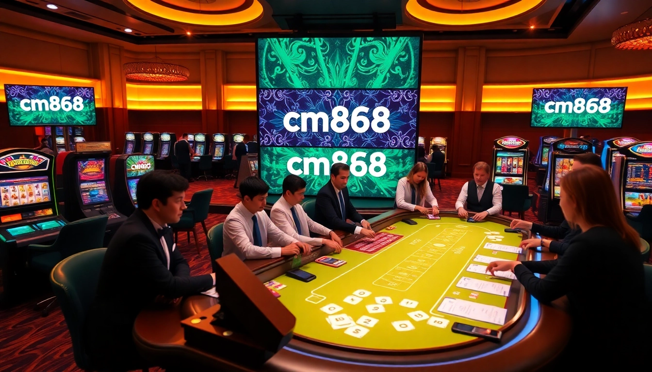 Players engaging at a vibrant live dealer table showcasing https://cm888.mobi/ and casino elements.
