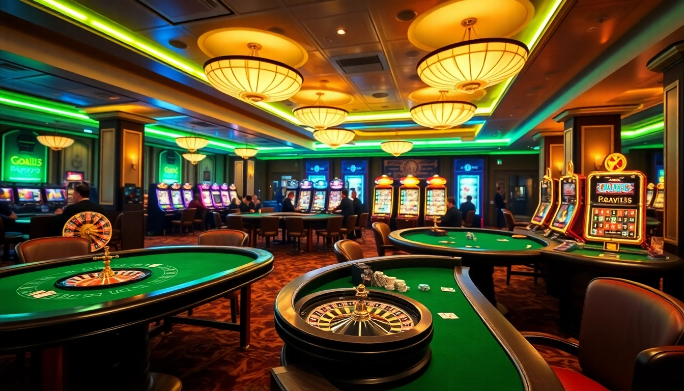 A vibrant scene showcasing players at casino tables while enjoying Goal123 gaming experience.
