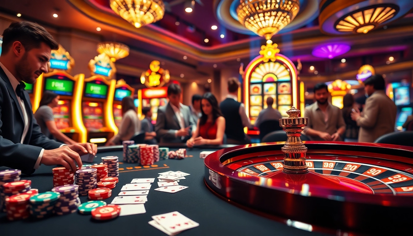 Experience the excitement of gambling at OK365 with vibrant casino visuals featuring poker chips and roulette.