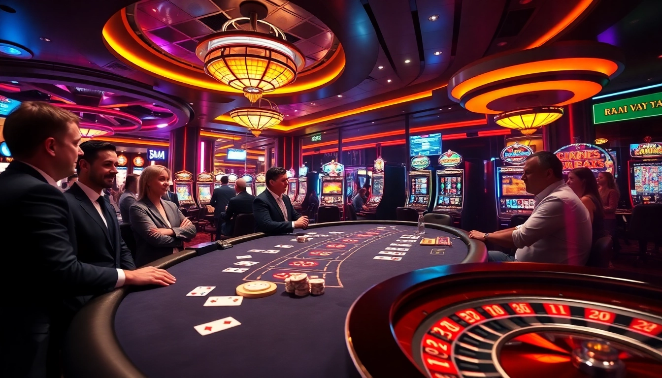 Daga-themed casino scene with an exciting blackjack table and vibrant slot machines.