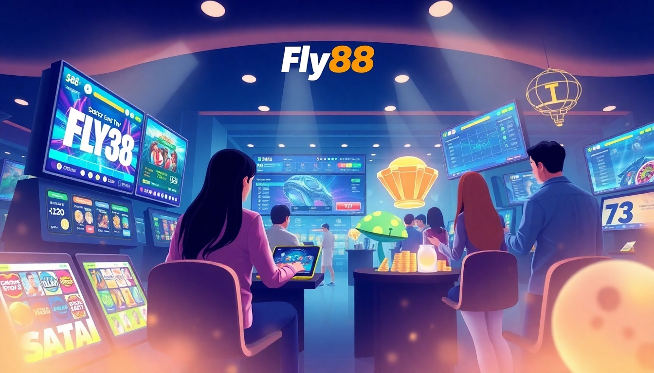 Dynamic online gambling experience at Fly88, featuring users engaging with immersive games.
