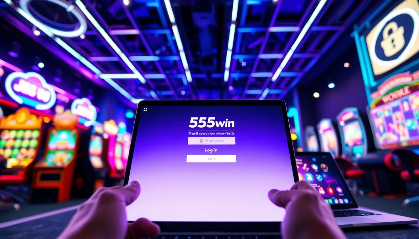 Engaging 555win login interface showcasing vibrant digital gaming elements and security features.